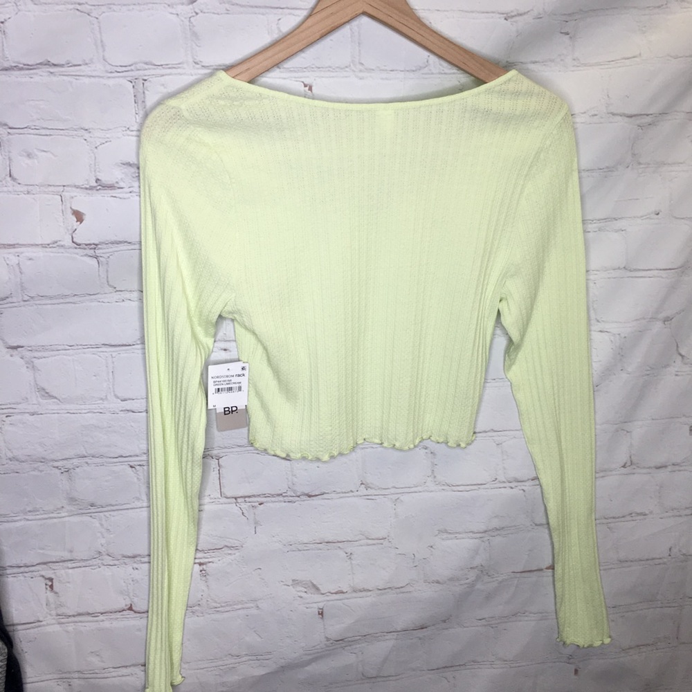 BP Lime Cropped Long Sleeve Ribbed Henley Top Size Medium - Picture 6 of 8